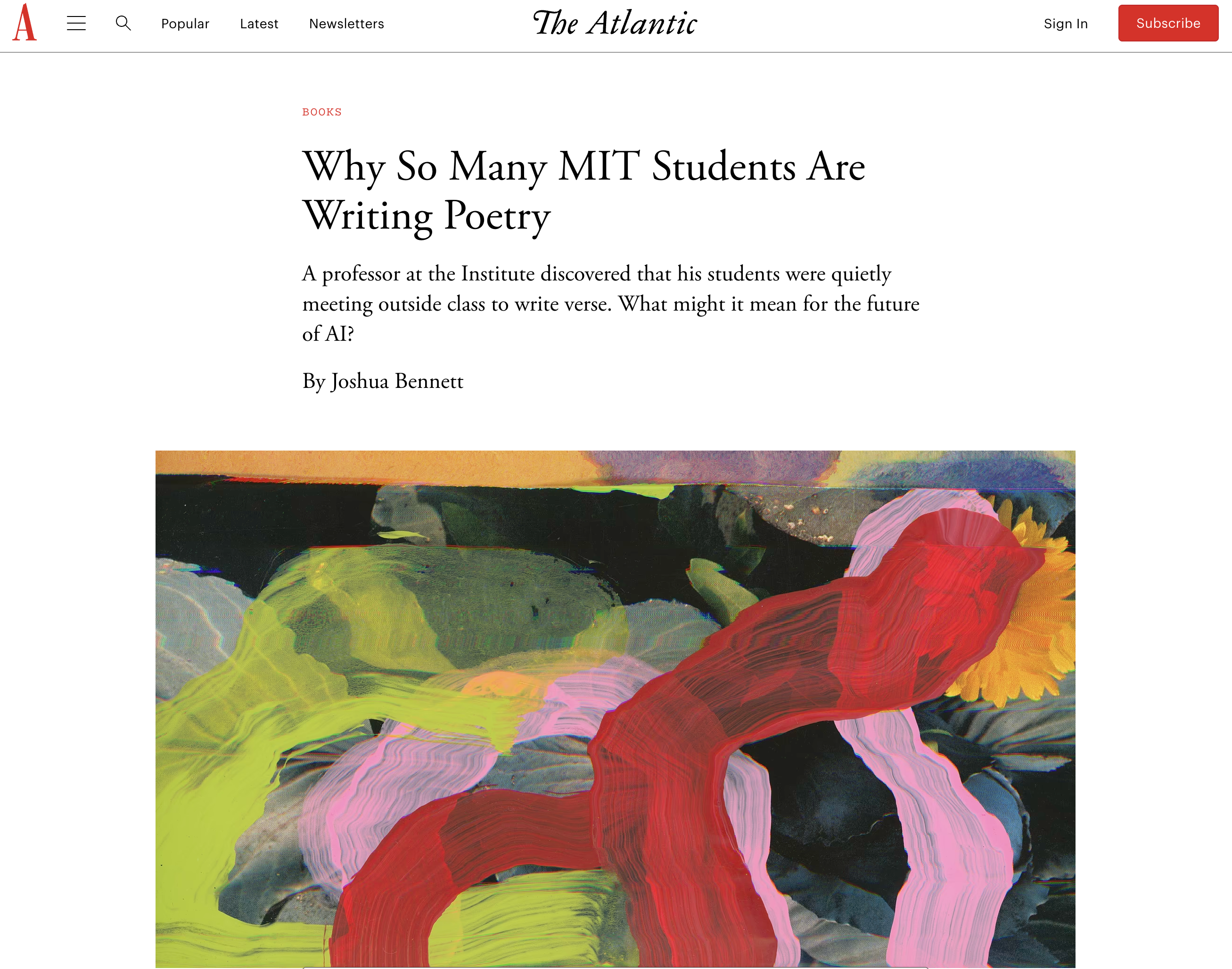The Atlantic | Prof Joshua Bennett discusses on “Why So Many MIT Students Are Writing Poetry”